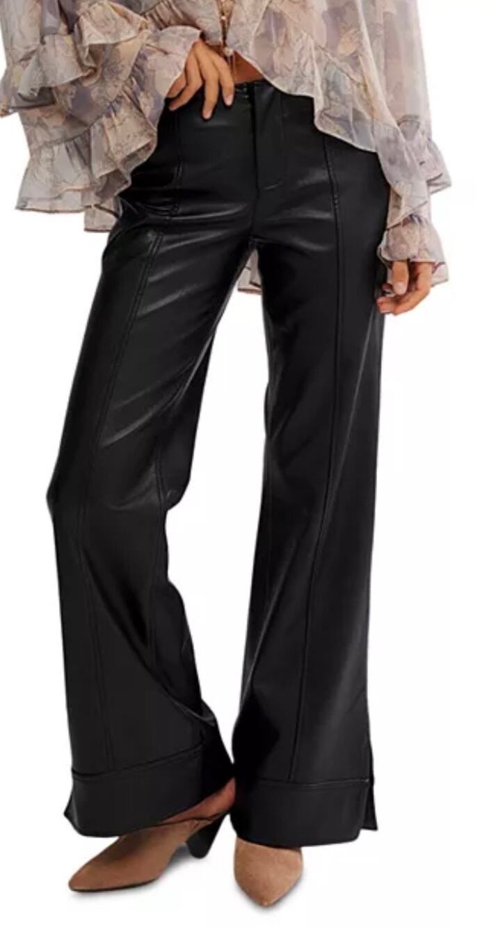 We The Free/ Free People Glow Up Faux Leather Pants Black High Rise Size 12